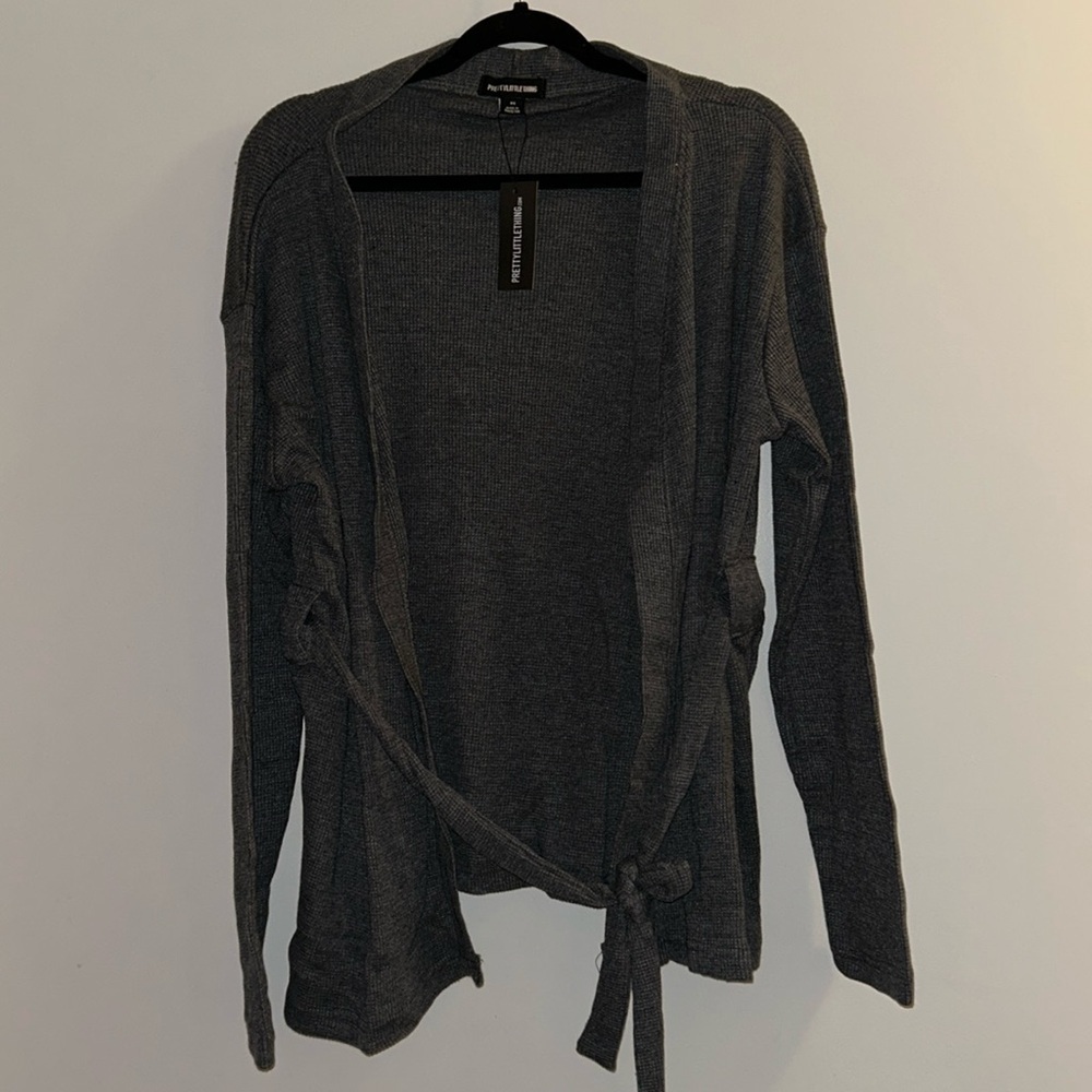 PrettyLittleThing Charcoal Waffle Tie Waist Robe XS NWT